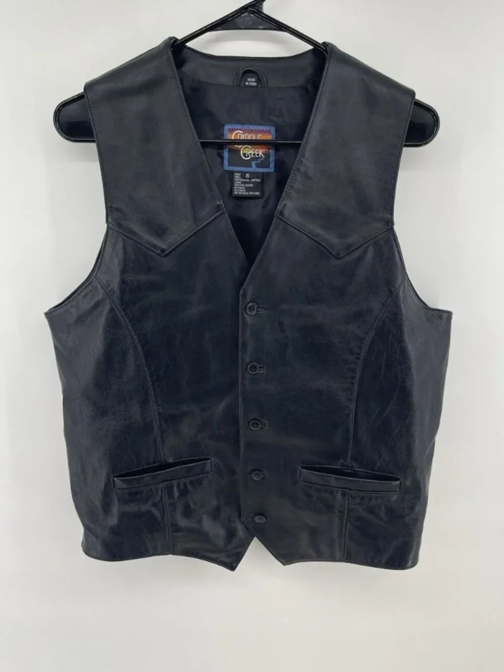 Cripple Creek Men's Black 100% Leather Western Cowboy Rodeo Vest Small Bikercore